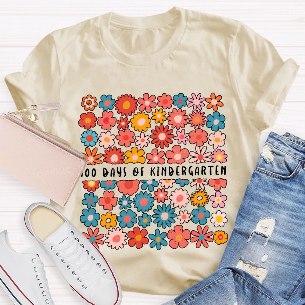 Personalized Grade 100 Days Of Kindergarten Colorful Little Flowers T-shirt