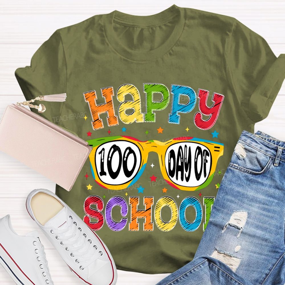 Happy 100 Days Of School Colorful Stars And Fonts T-shirt
