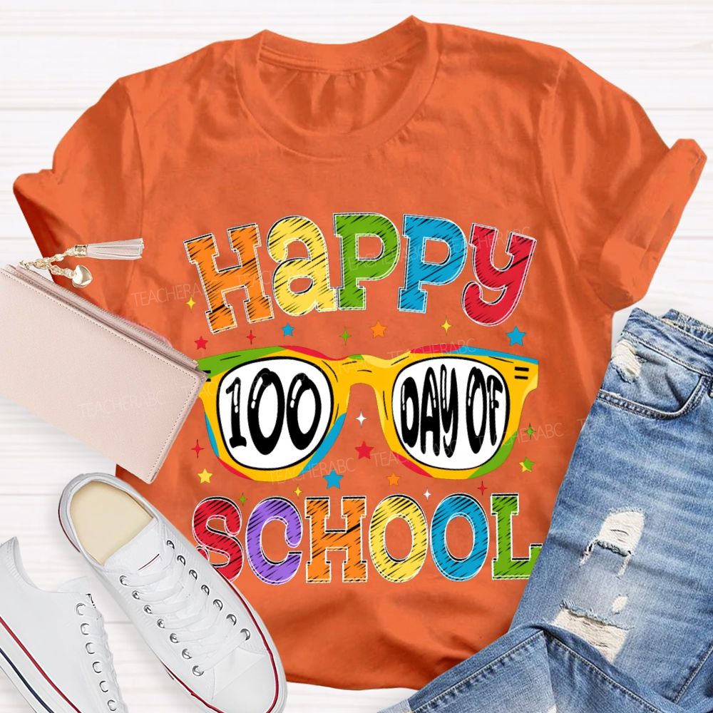 Happy 100 Days Of School Colorful Stars And Fonts T-shirt