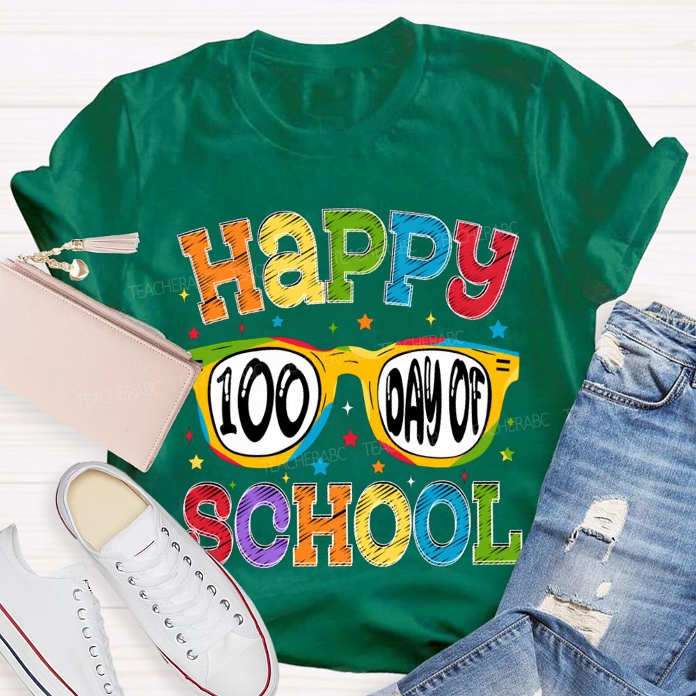 Happy 100 Days Of School Colorful Stars And Fonts T-shirt