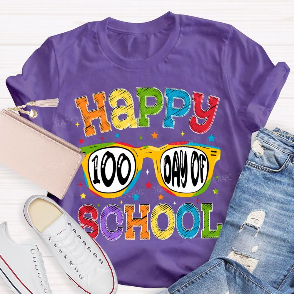 Happy 100 Days Of School Colorful Stars And Fonts T-shirt