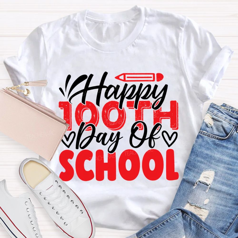 Happy 100th Day Of School Pencil Print T-shirt