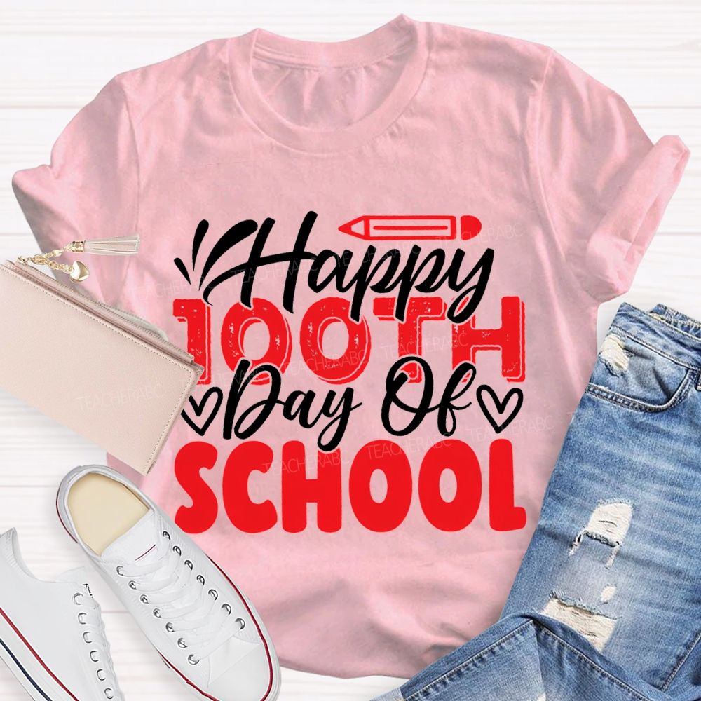 Happy 100th Day Of School Pencil Print T-shirt