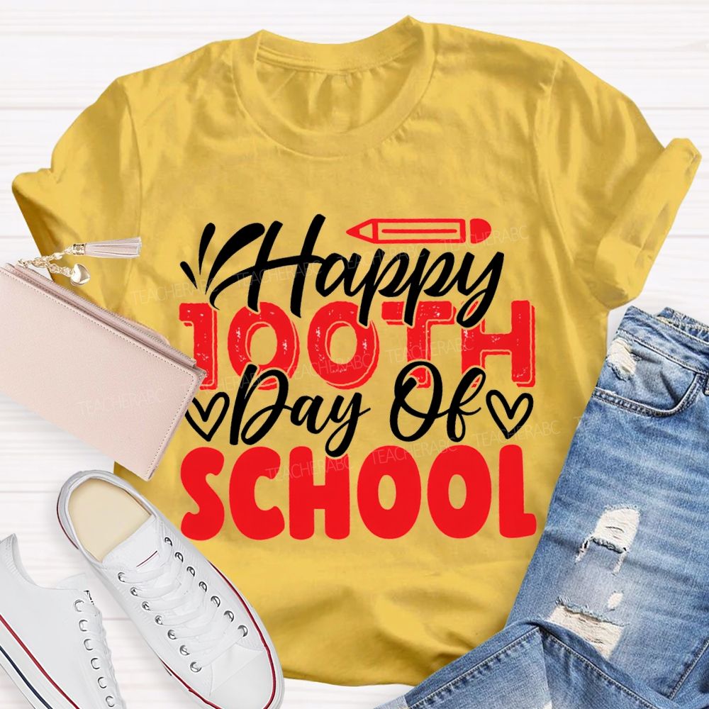 Happy 100th Day Of School Pencil Print T-shirt