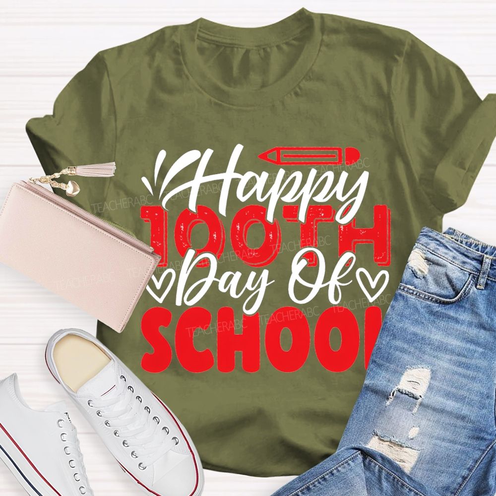 Happy 100th Day Of School Pencil Print T-shirt