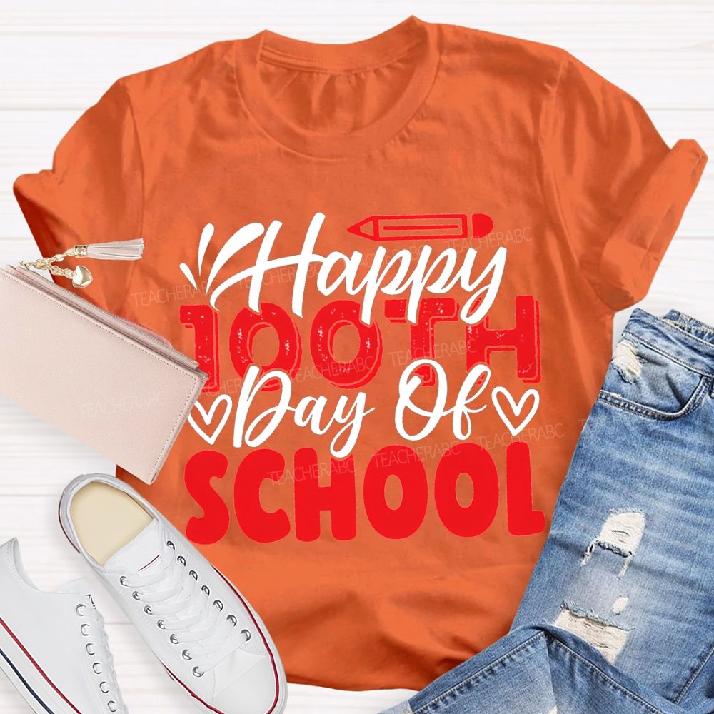 Happy 100th Day Of School Pencil Print T-shirt