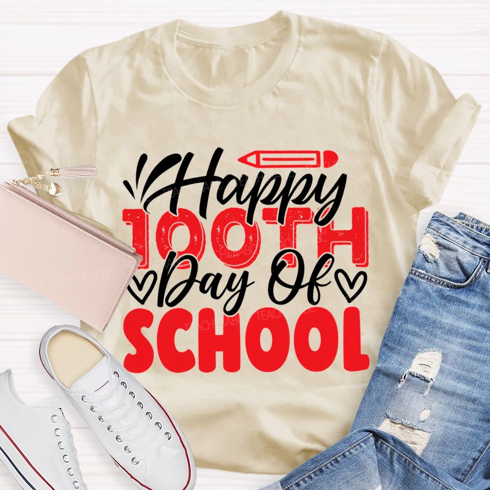 Happy 100th Day Of School Pencil Print T-shirt