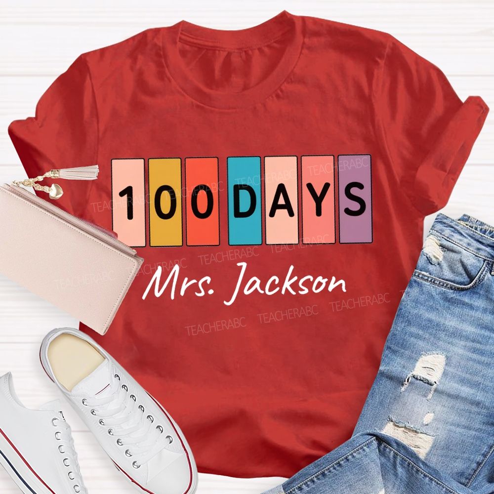 Personalized Name 100 Days Color Patchwork Print T-shirt