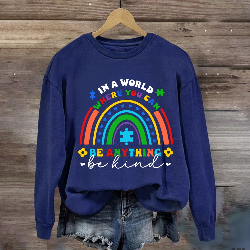 In A World Where You Can Be Anything Be Kind Heart Rainbow Sweatshirt