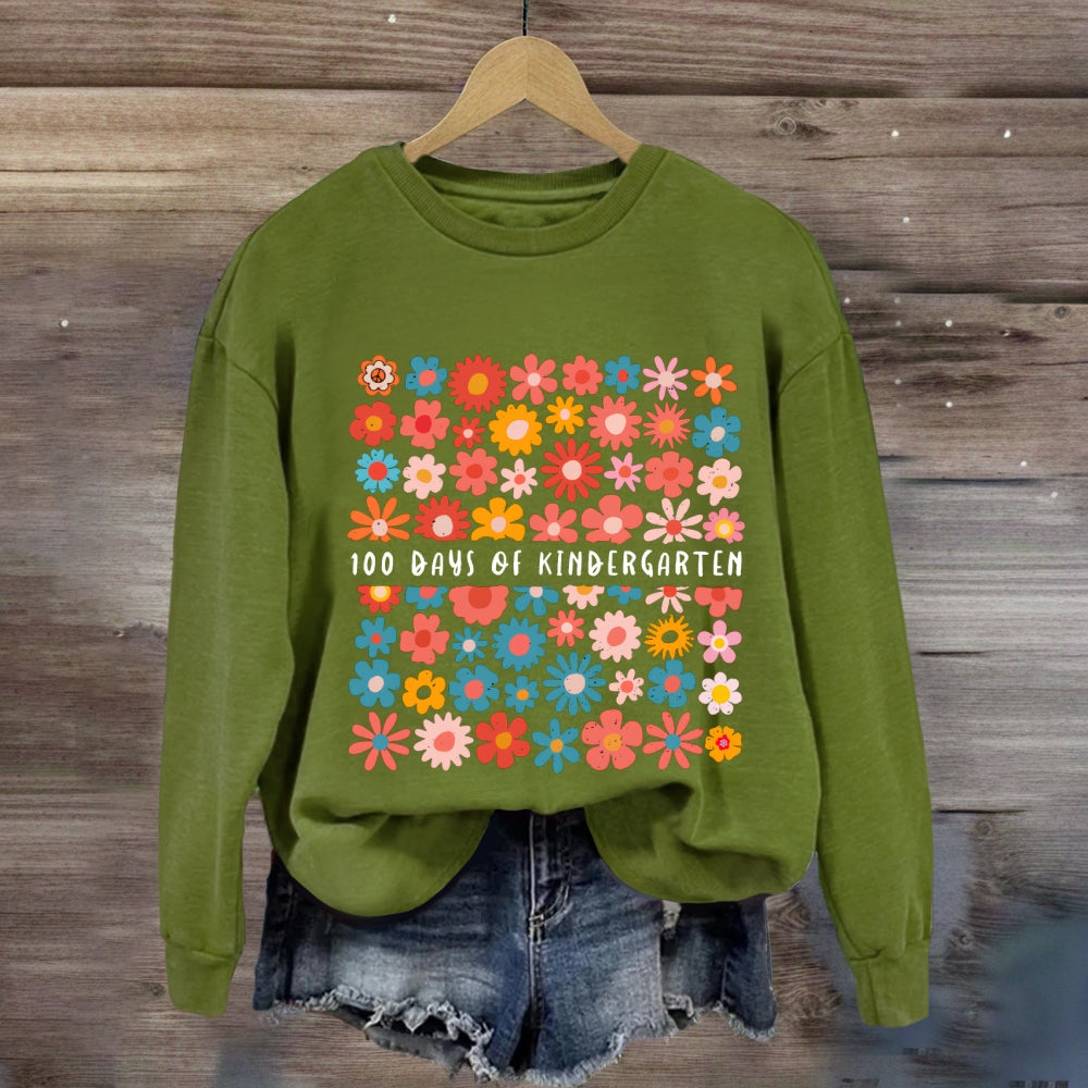 Personalized Grade 100 Days Of Kindergarten Colorful Little Flowers Sweatshirt