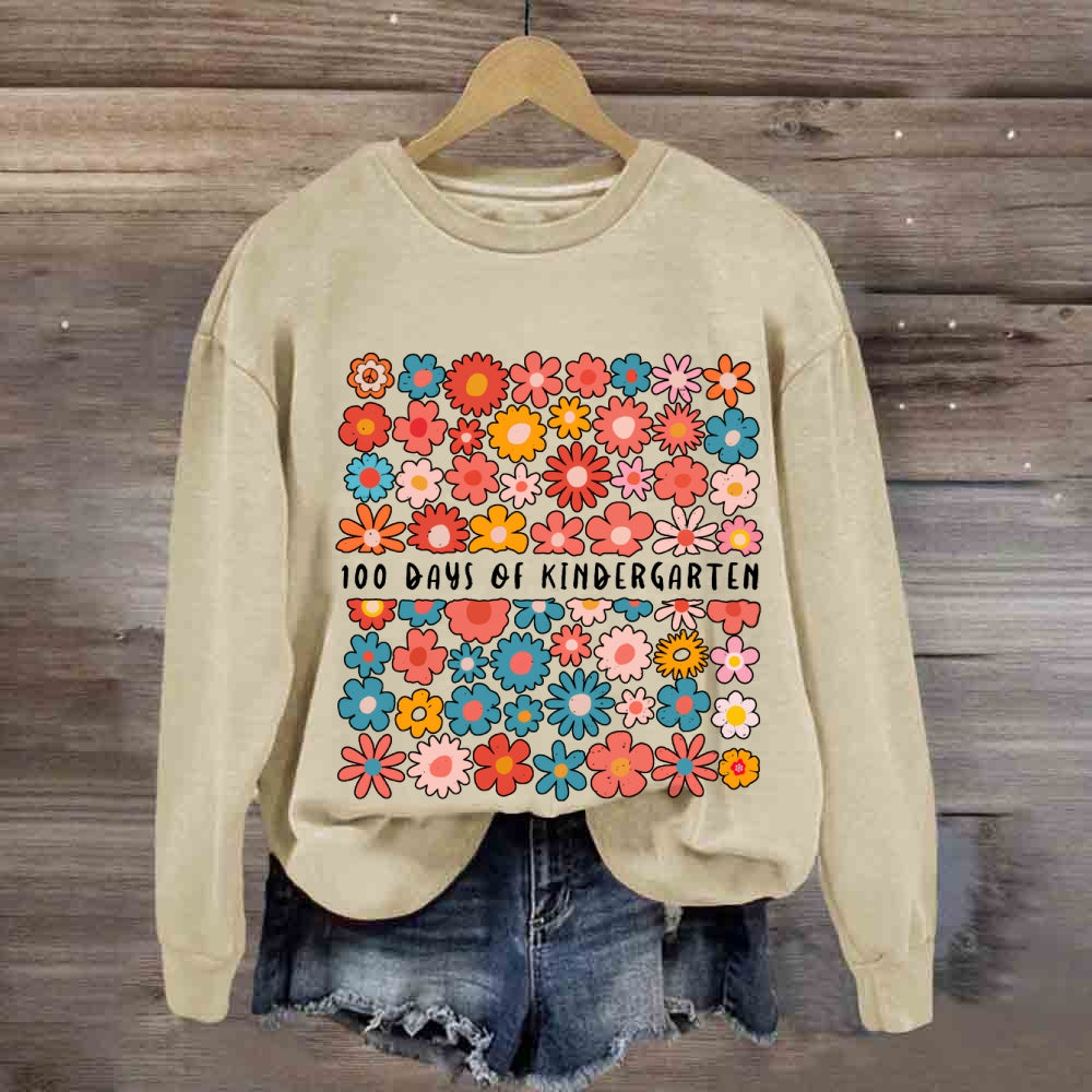 Personalized Grade 100 Days Of Kindergarten Colorful Little Flowers Sweatshirt