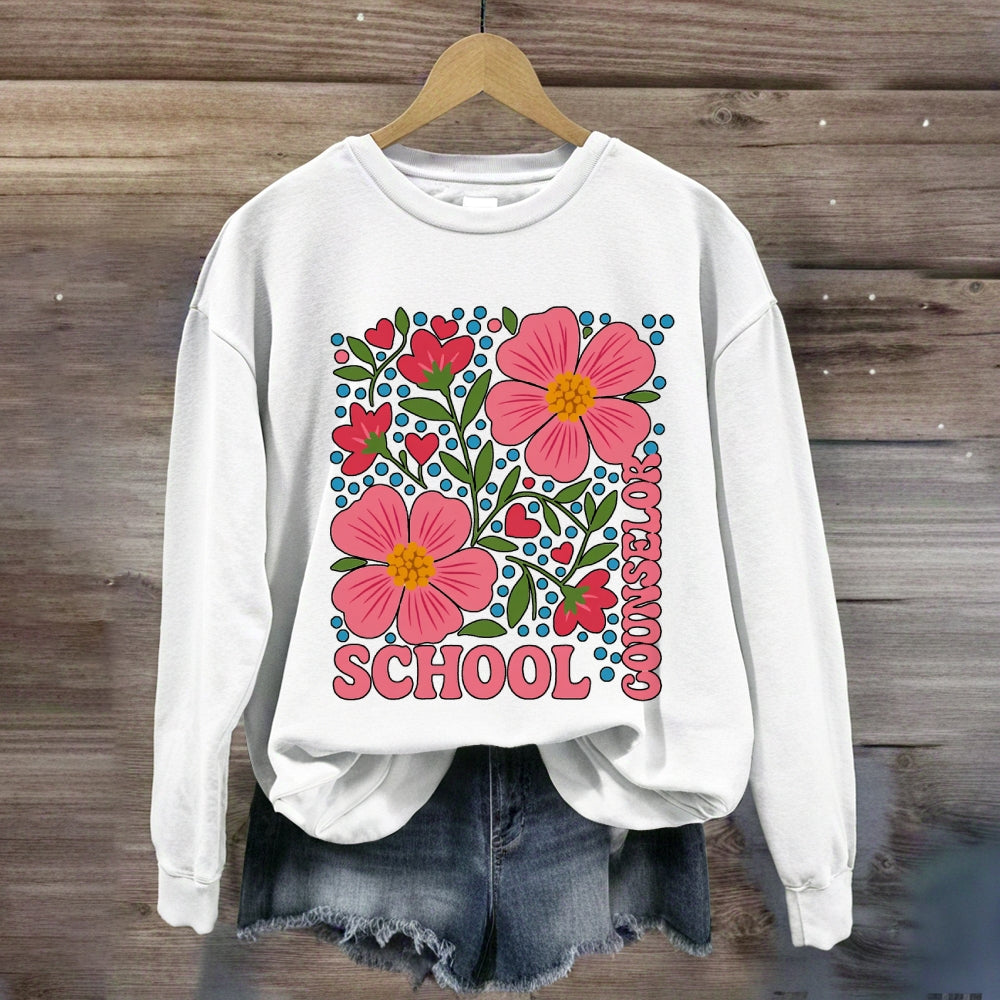 School Counselor Floral And Polka Dot Sweatshirt
