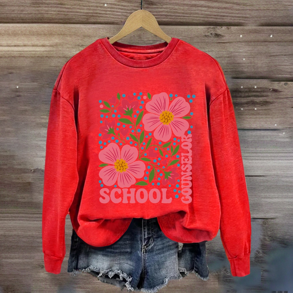 School Counselor Floral And Polka Dot Sweatshirt