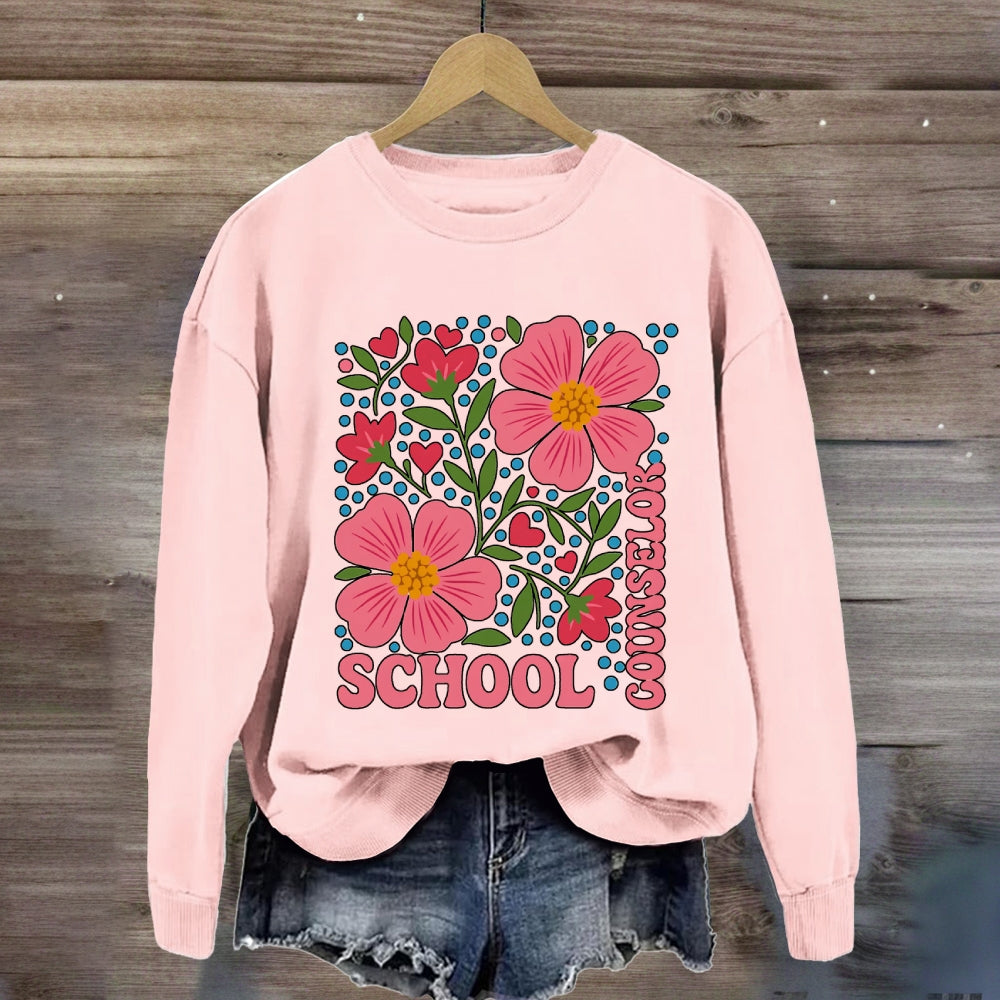 School Counselor Floral And Polka Dot Sweatshirt