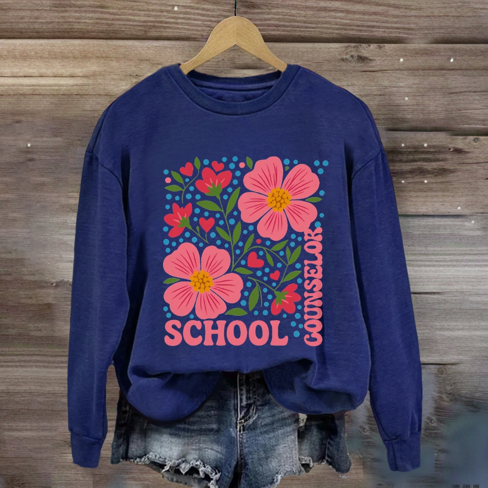 School Counselor Floral And Polka Dot Sweatshirt