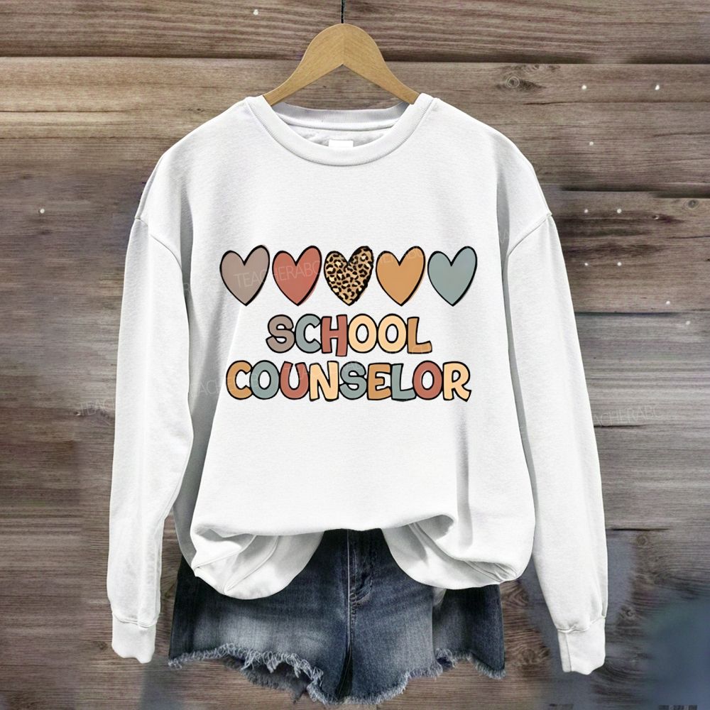 School Counselor Colorful Heart Print Sweatshirt
