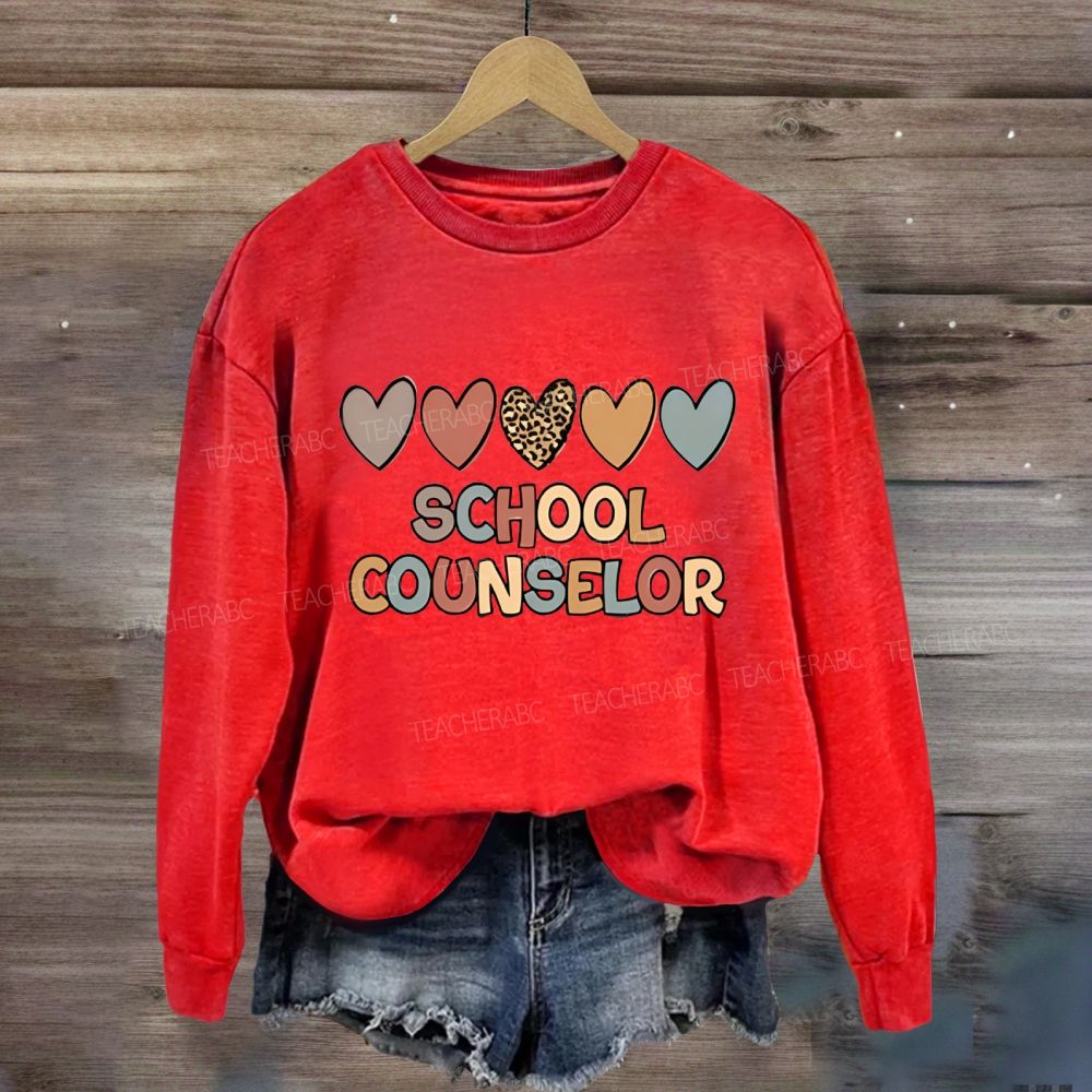 School Counselor Colorful Heart Print Sweatshirt
