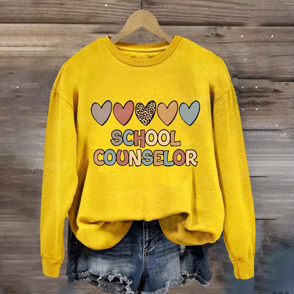 School Counselor Colorful Heart Print Sweatshirt