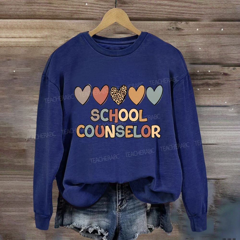 School Counselor Colorful Heart Print Sweatshirt