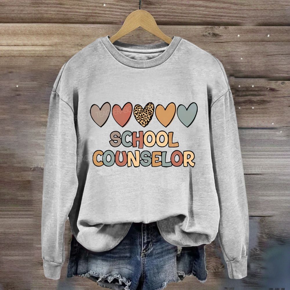 School Counselor Colorful Heart Print Sweatshirt