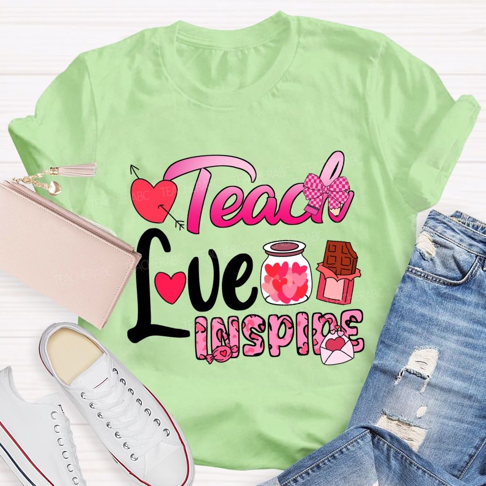 Teach Love Inspire Pink Heart Valentine'S Day T-Shirt