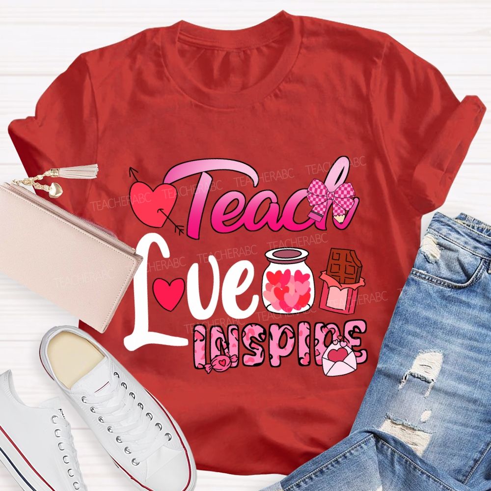 Teach Love Inspire Pink Heart Valentine'S Day T-Shirt