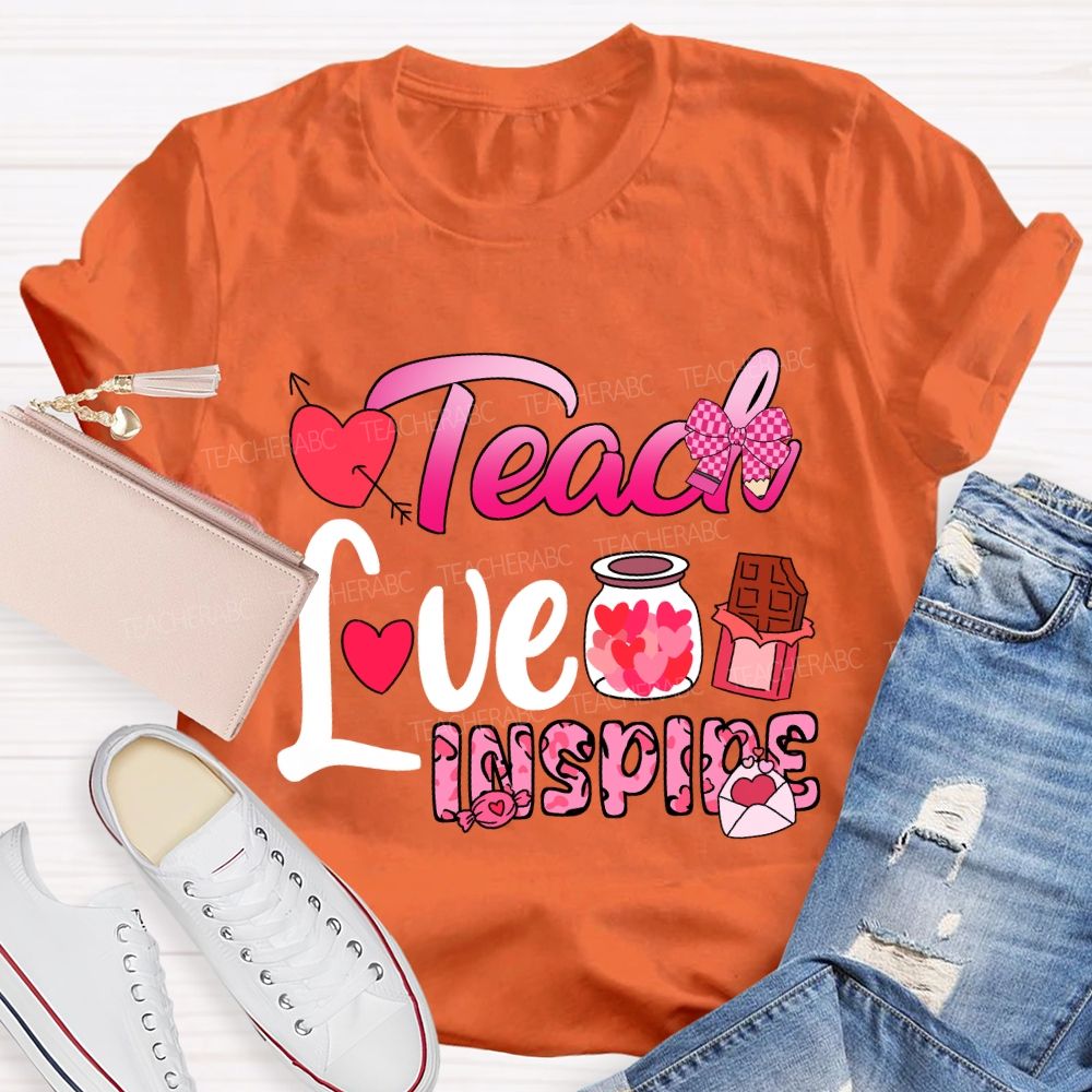 Teach Love Inspire Pink Heart Valentine'S Day T-Shirt