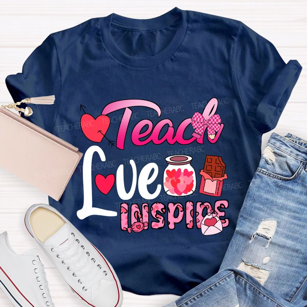 Teach Love Inspire Pink Heart Valentine'S Day T-Shirt