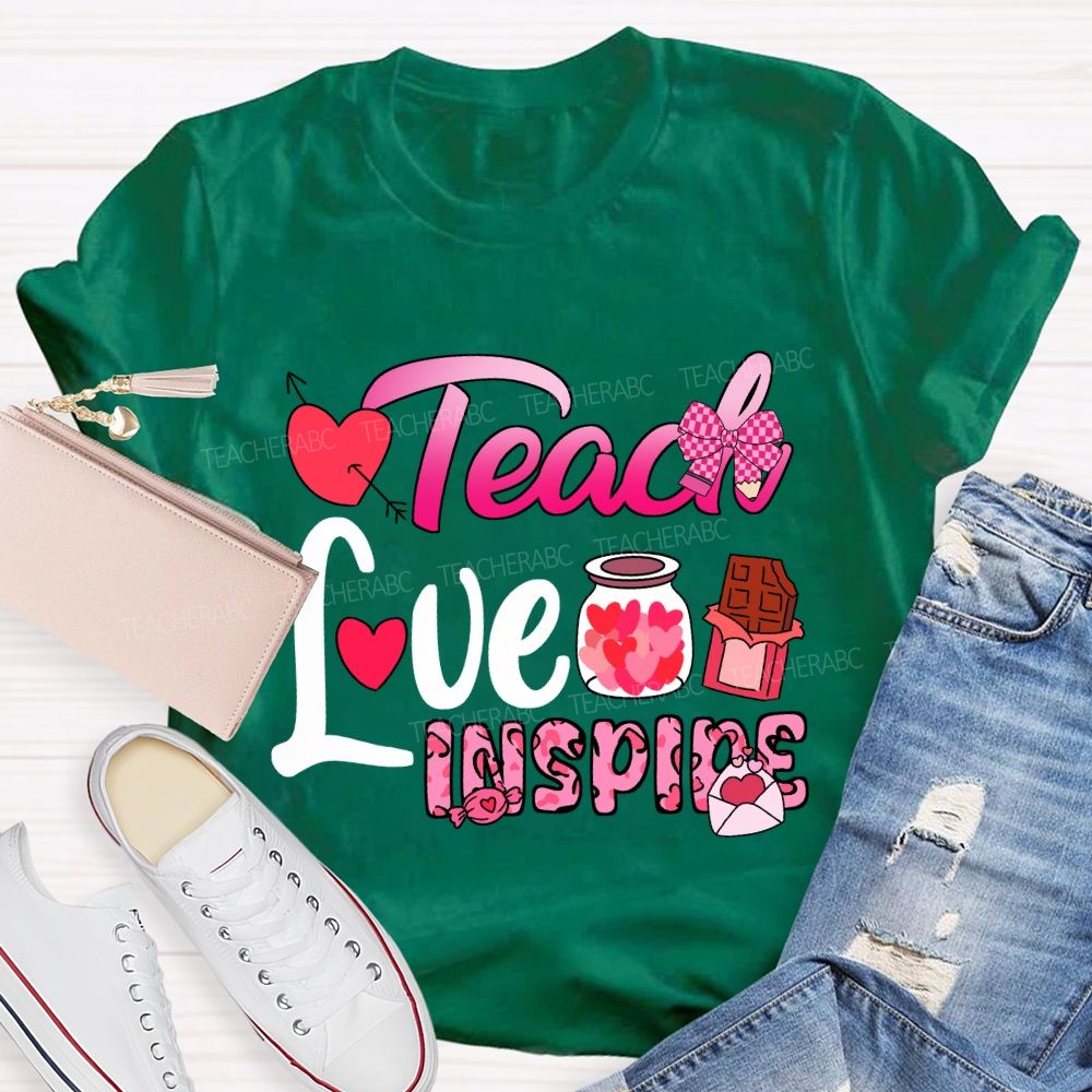 Teach Love Inspire Pink Heart Valentine'S Day T-Shirt