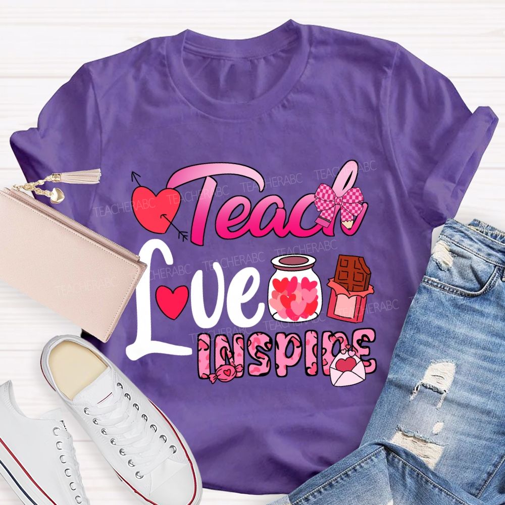 Teach Love Inspire Pink Heart Valentine'S Day T-Shirt