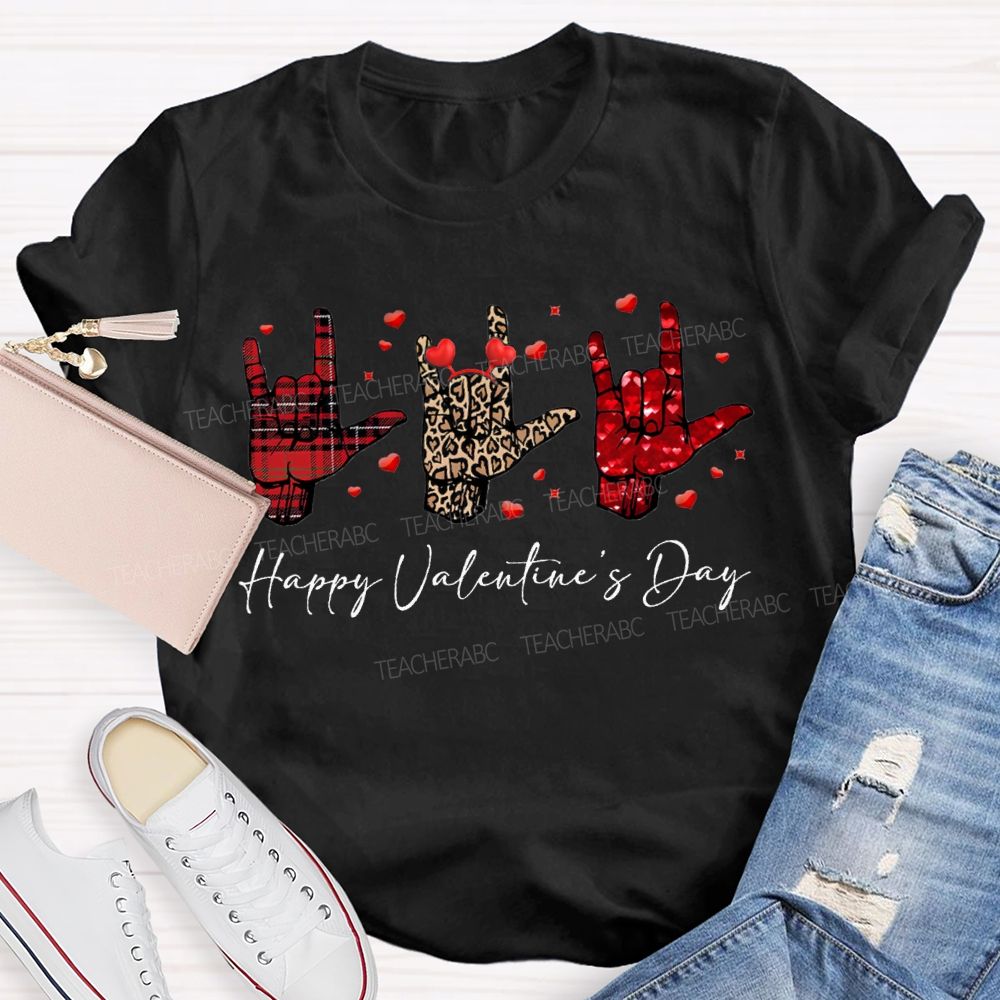 Happy Valentine'S Day Sign Language Heart Print Special Education T-shirt