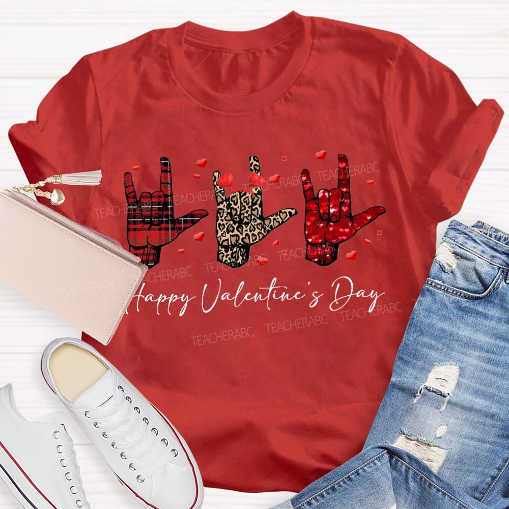 Happy Valentine'S Day Sign Language Heart Print Special Education T-shirt