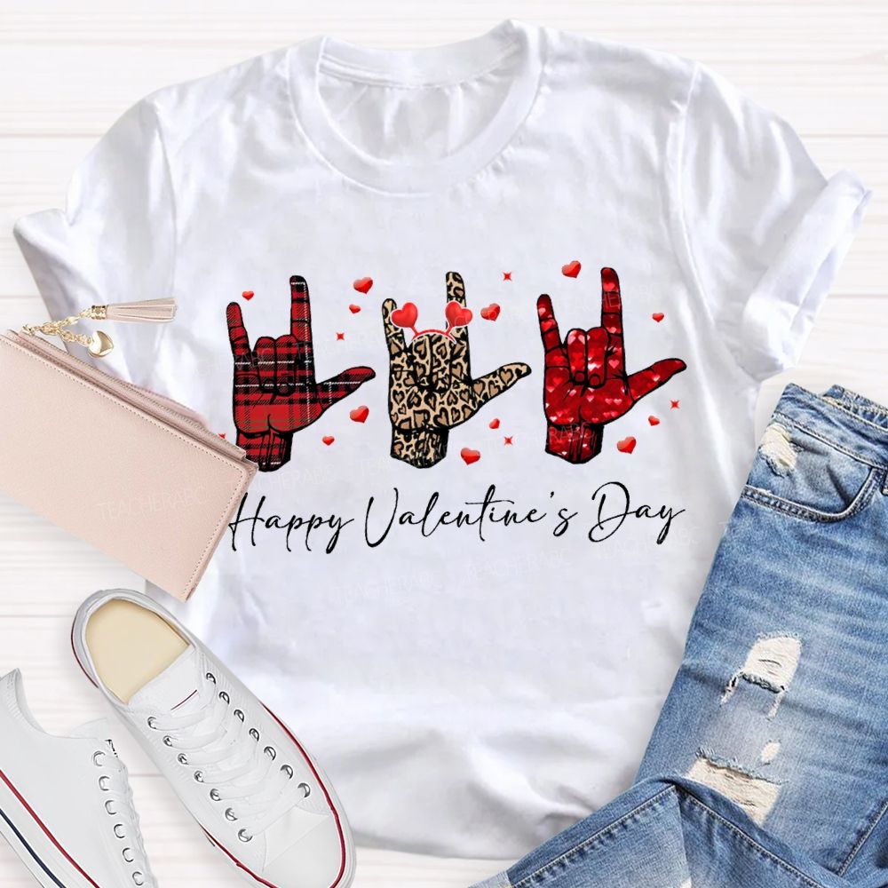 Happy Valentine'S Day Sign Language Heart Print Special Education T-shirt