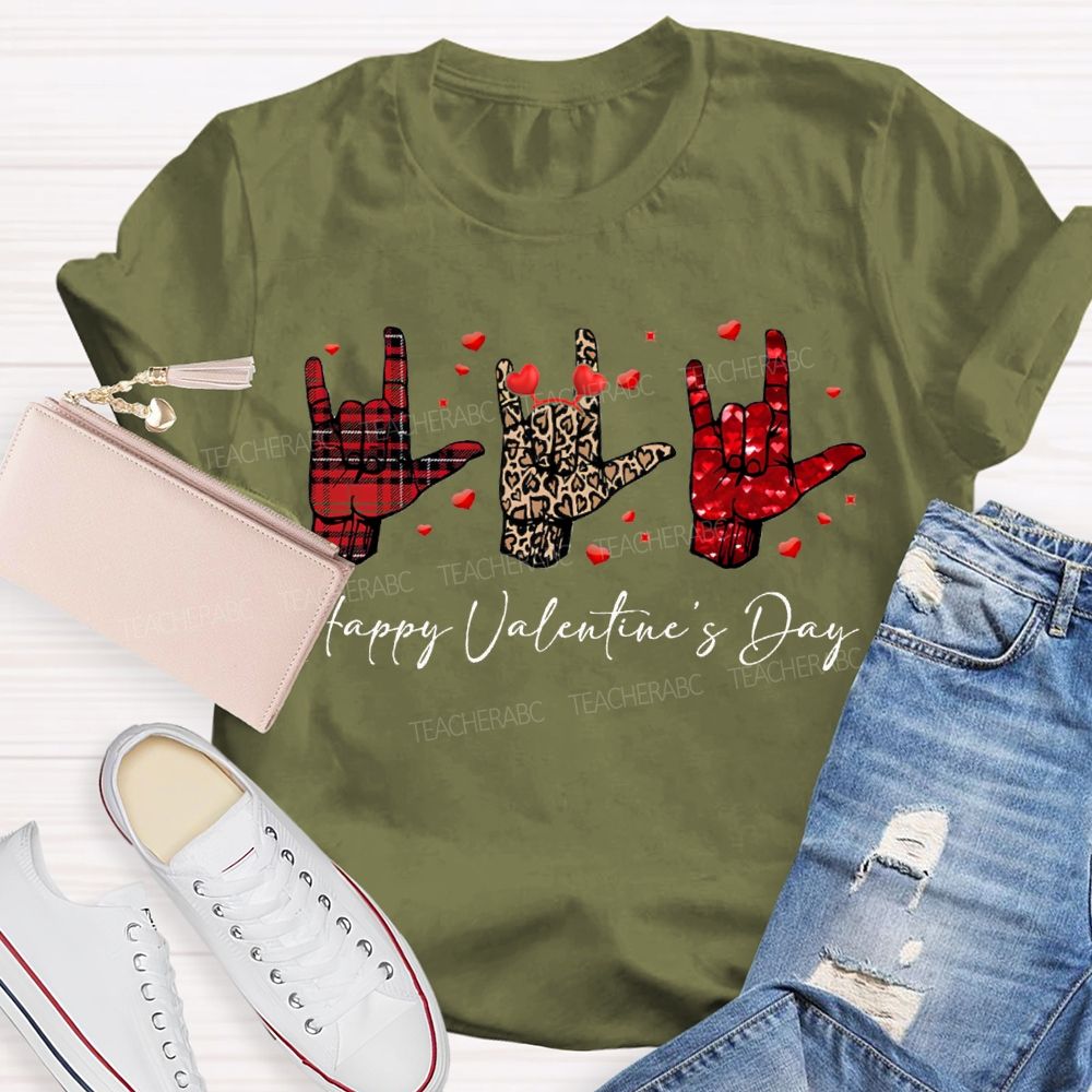 Happy Valentine'S Day Sign Language Heart Print Special Education T-shirt