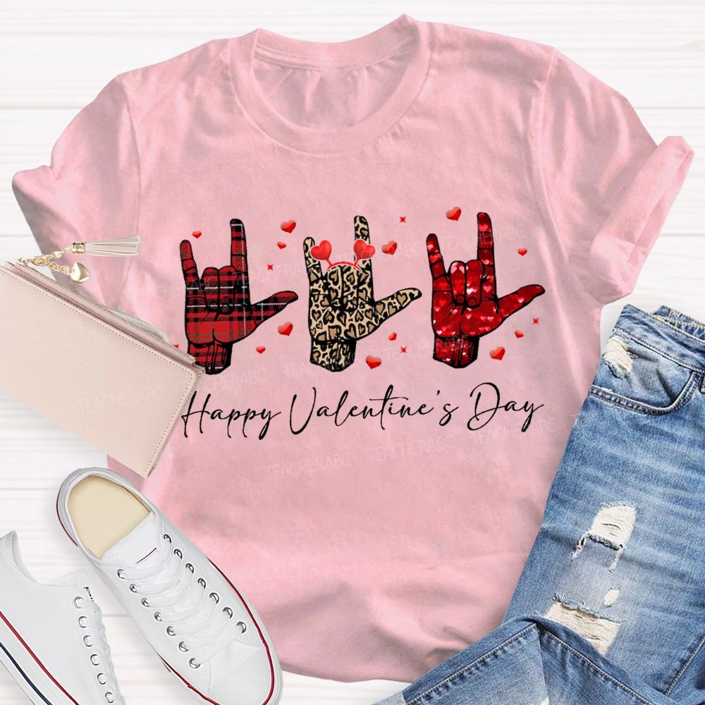 Happy Valentine'S Day Sign Language Heart Print Special Education T-shirt