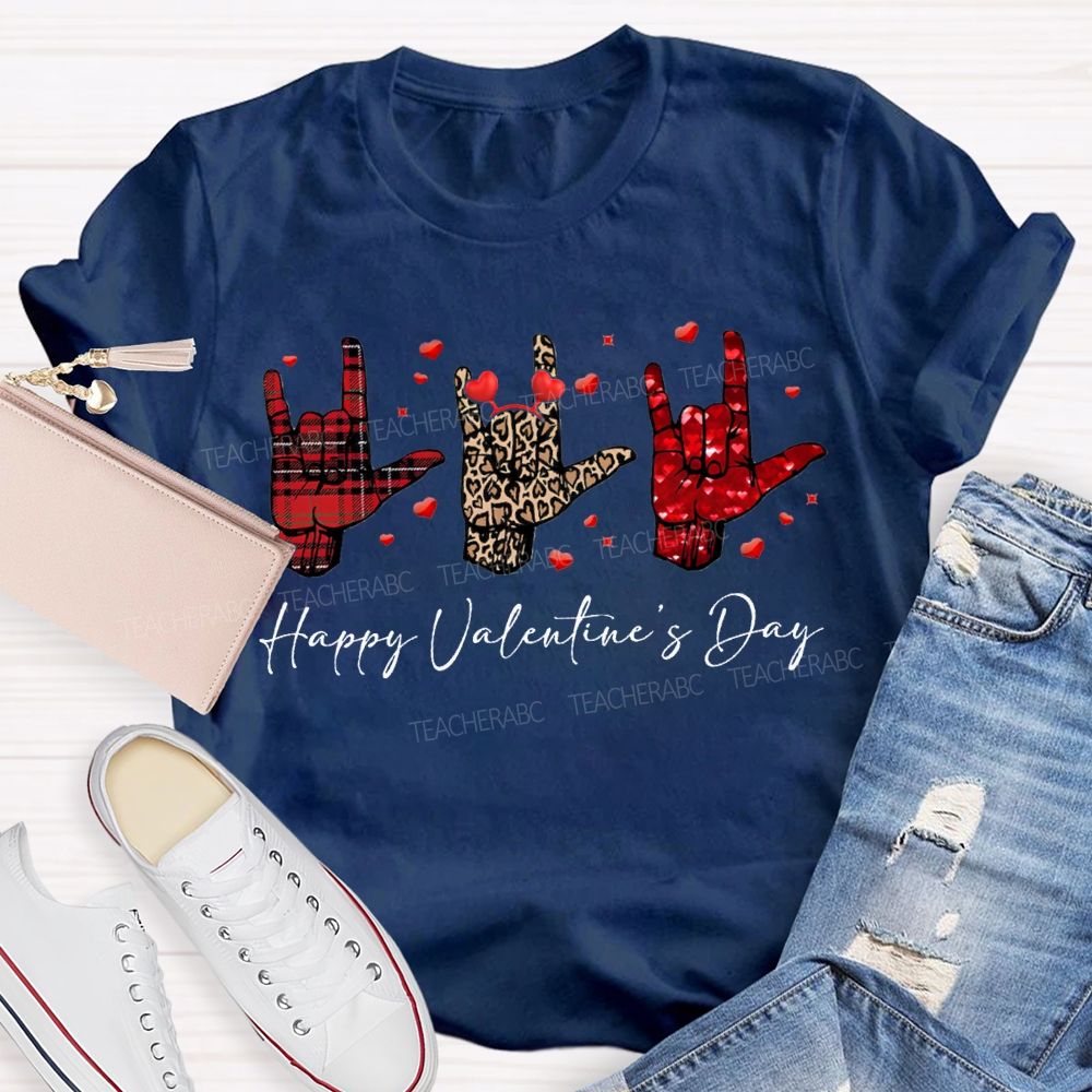 Happy Valentine'S Day Sign Language Heart Print Special Education T-shirt