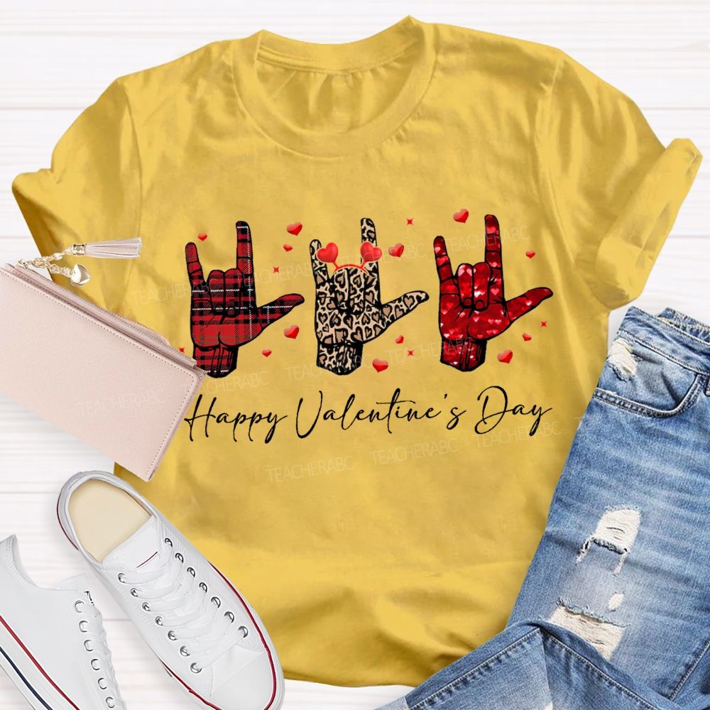 Happy Valentine'S Day Sign Language Heart Print Special Education T-shirt