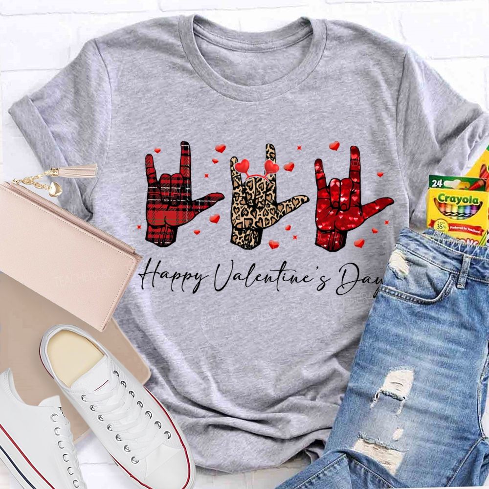 Happy Valentine'S Day Sign Language Heart Print Special Education T-shirt