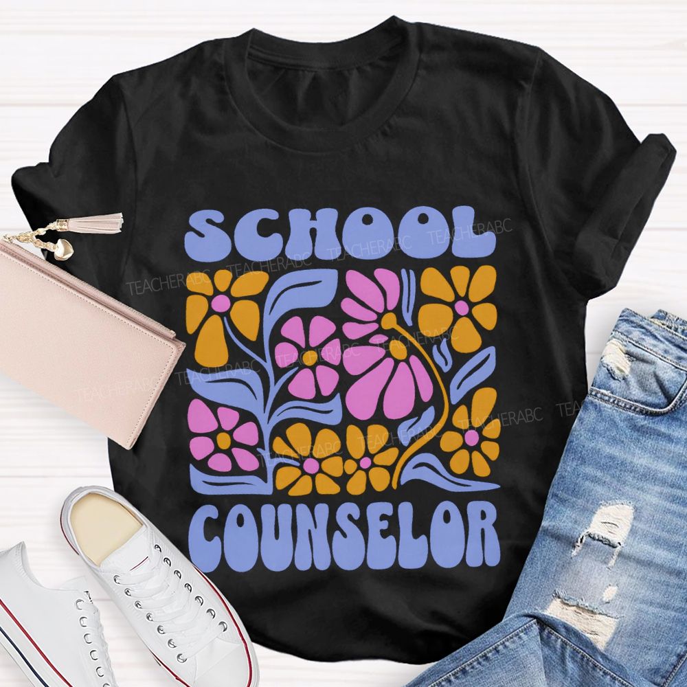 School Counselor Colorful Floral Prints T-shirt