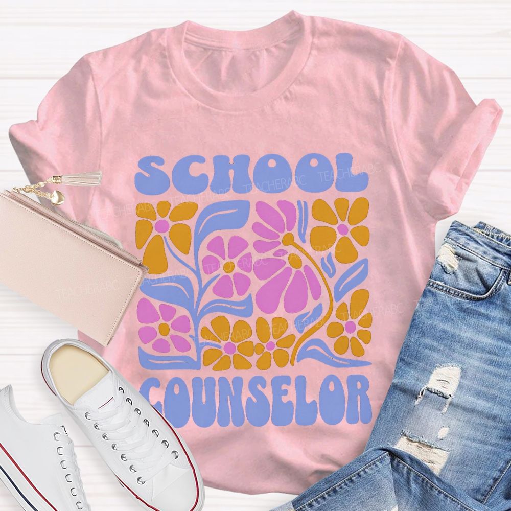 School Counselor Colorful Floral Prints T-shirt