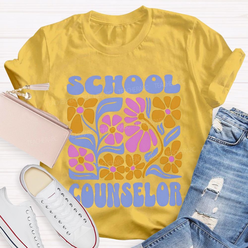 School Counselor Colorful Floral Prints T-shirt