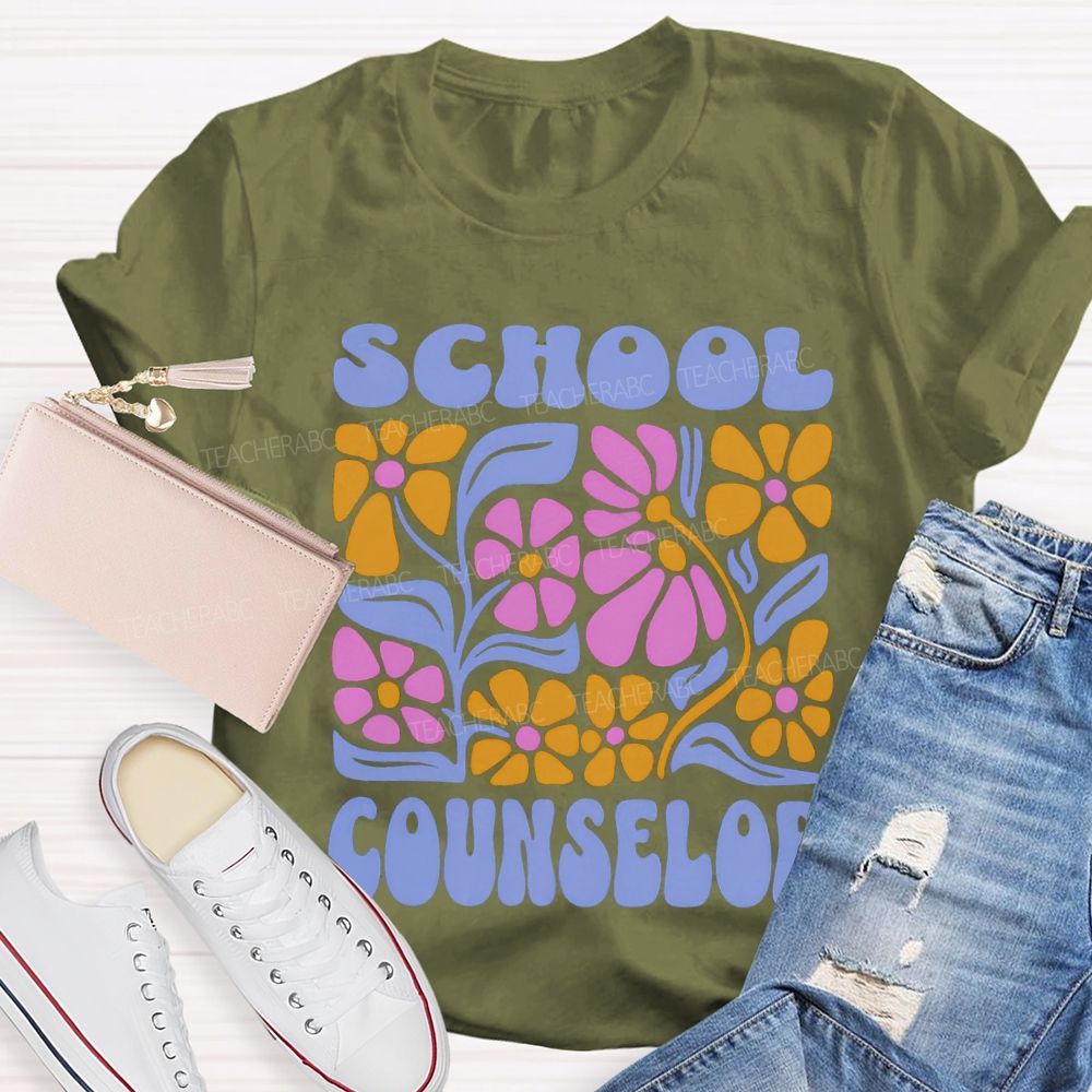 School Counselor Colorful Floral Prints T-shirt