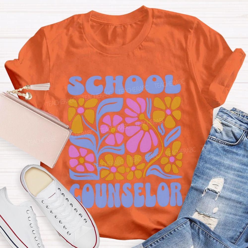 School Counselor Colorful Floral Prints T-shirt