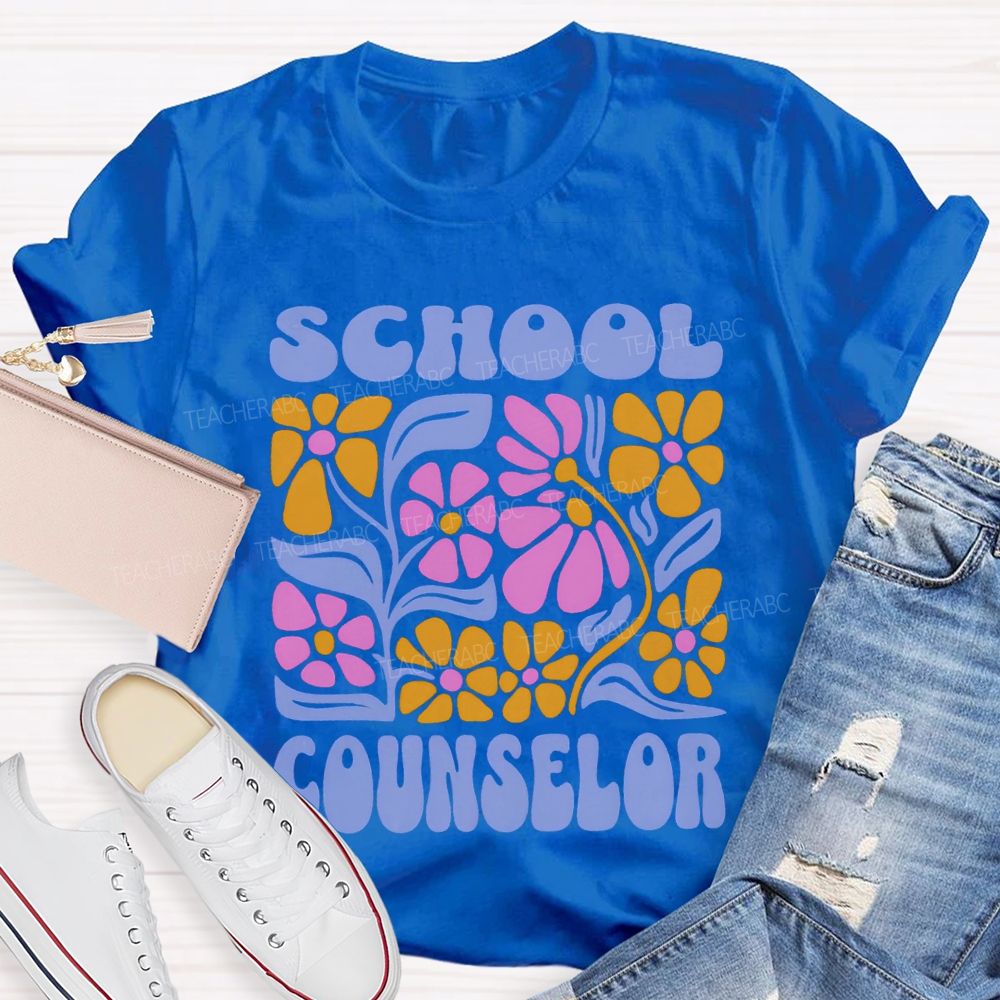 School Counselor Colorful Floral Prints T-shirt