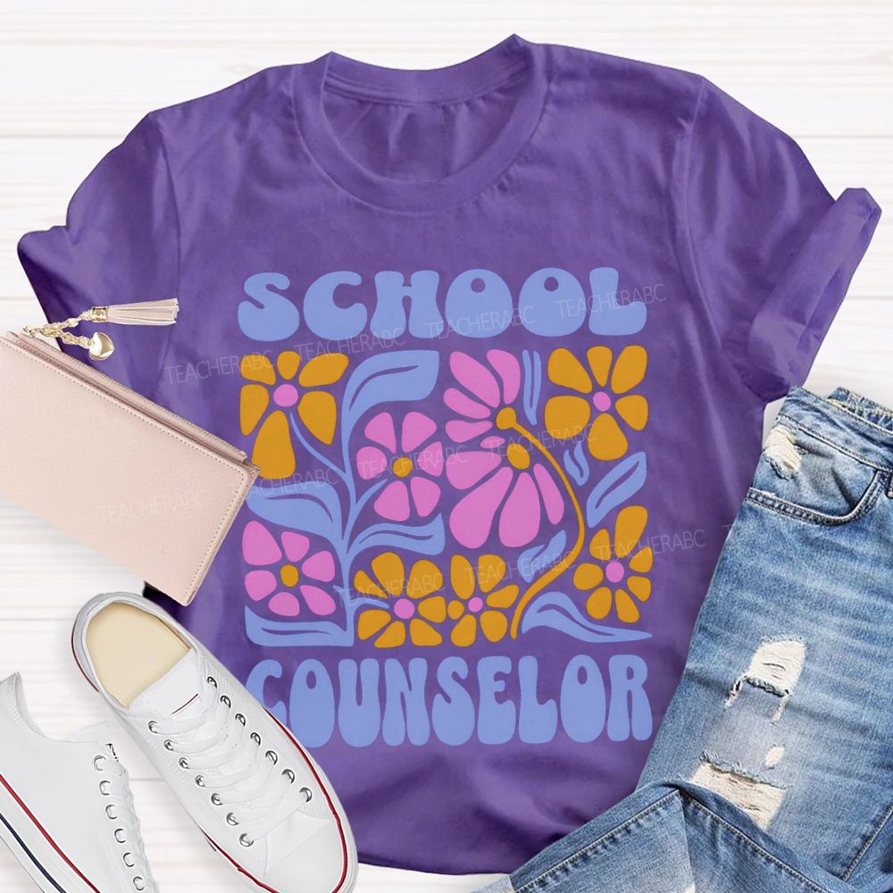 School Counselor Colorful Floral Prints T-shirt