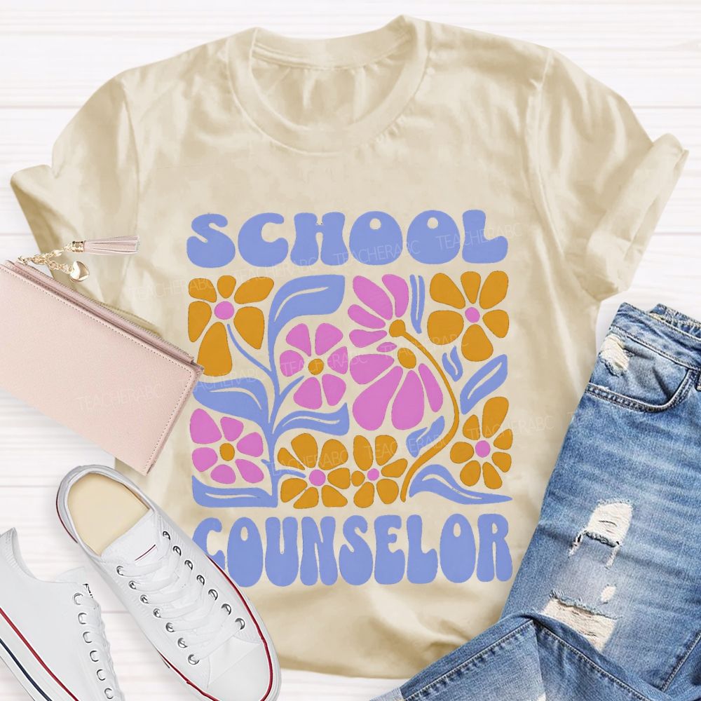 School Counselor Colorful Floral Prints T-shirt