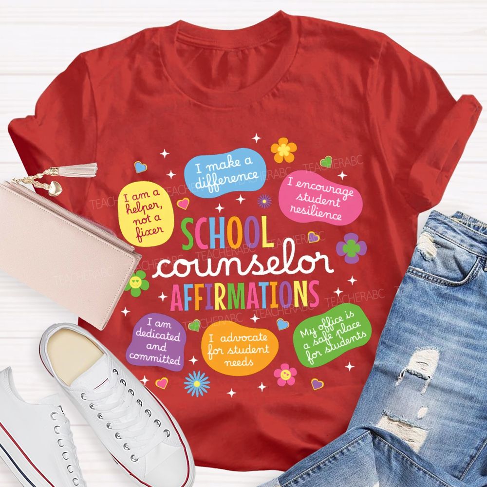 School Counselor Affirmations Colorful Heart Print T-shirt