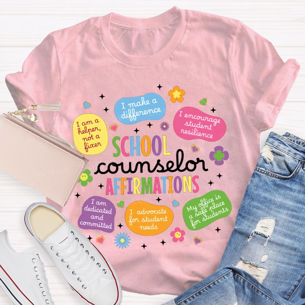 School Counselor Affirmations Colorful Heart Print T-shirt
