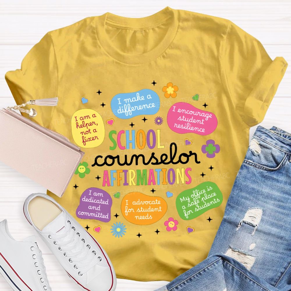 School Counselor Affirmations Colorful Heart Print T-shirt