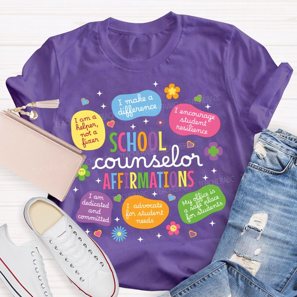 School Counselor Affirmations Colorful Heart Print T-shirt